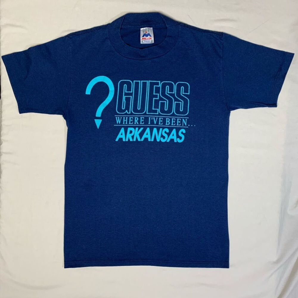 Blue Shirt Guess Where Arkansas Medium Graphic Travel Novelty Explorer Tee Top